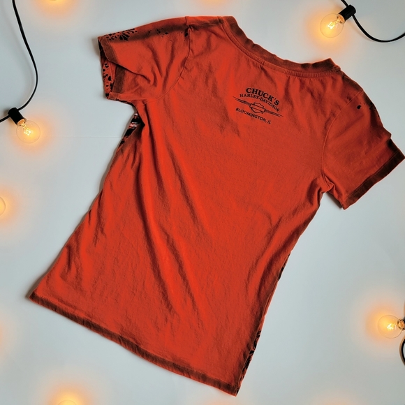 Harley Davidson Orange & Black Wing Tee - Picture 3 of 5